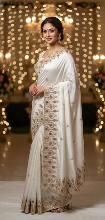 Off White Semi Silk-Blend Saree (Copy)