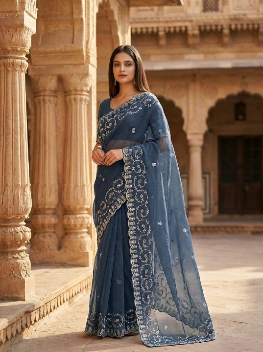 Organza Smoky Slate Blue - sheer, crisp, lightweight